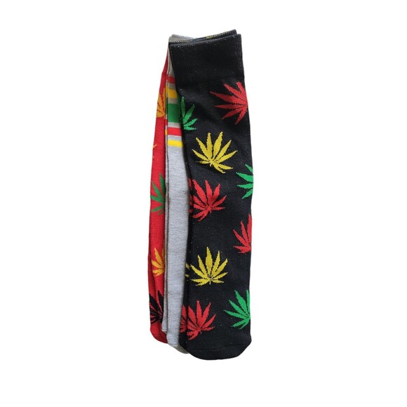 Basic Equipment Knit Crew Socks Men Size 6-12.5 Marijuana Weed Leaf 3 Pack - Picture 2 of 4